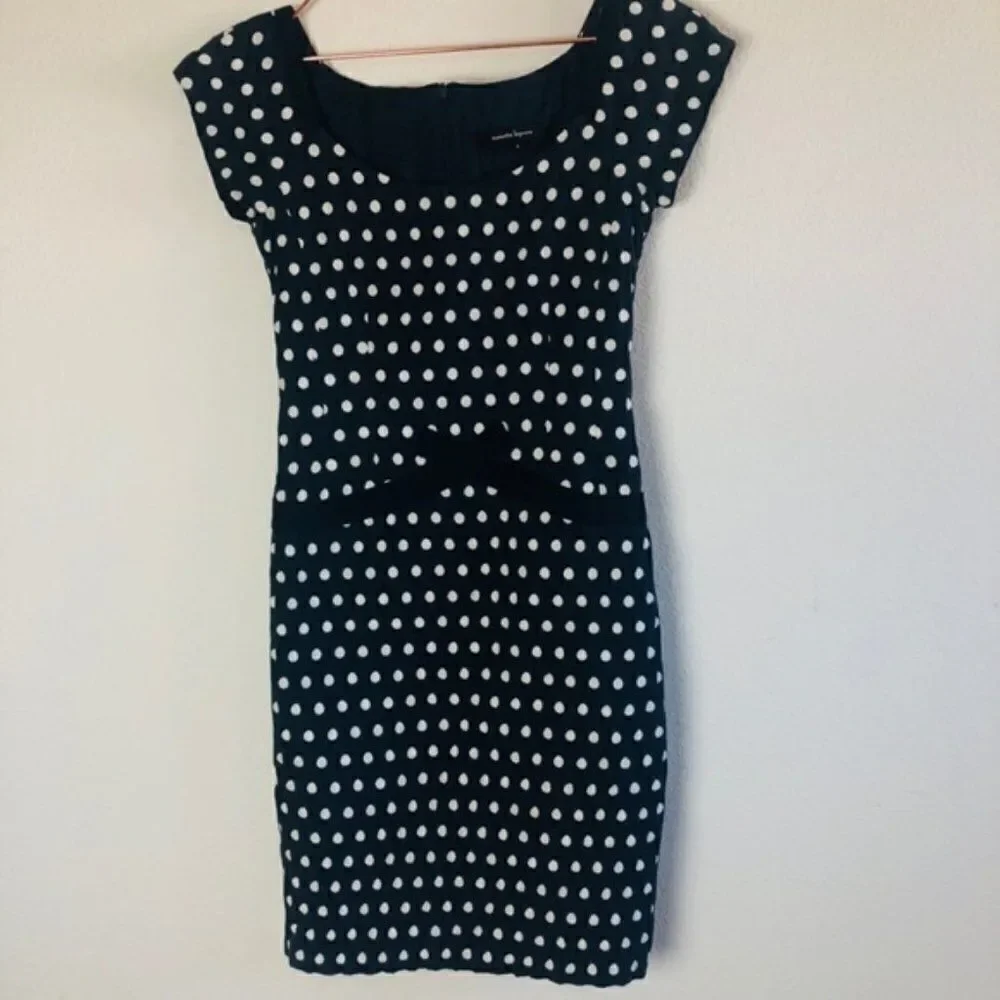 EUC Nanette Lepore Black Polka Dot Bodycon Dress 0